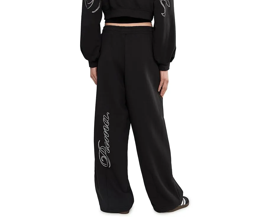 PUMA Essentials Graphics Leo Luxe Bedazzled Slouchy Pants брюки с пайетками из мягкого френч терри