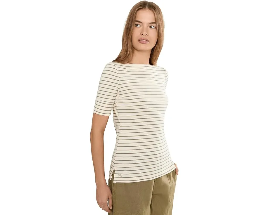 Футболка Petite Striped Stretch Cotton Boatneck Tee от Lauren Ralph Lauren