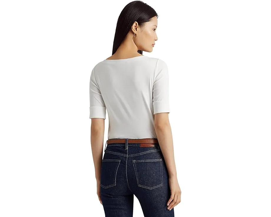 Топ с воротником-лодочкой Lauren Ralph Lauren из хлопка с эластаном