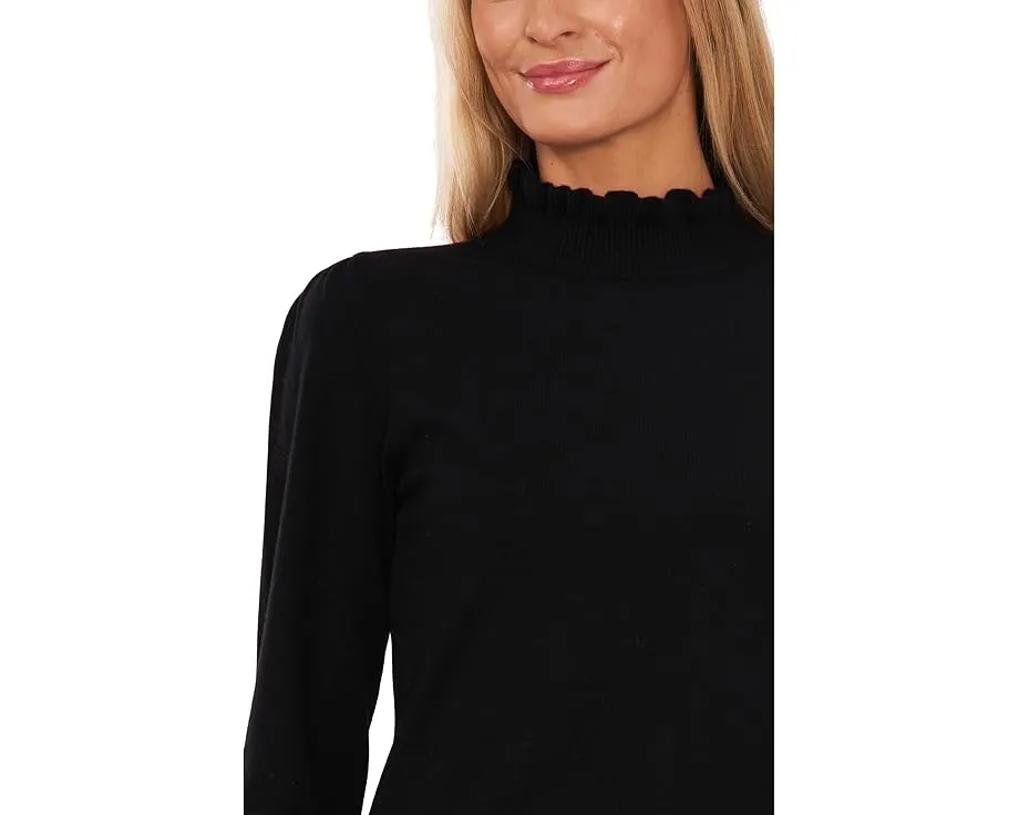 Свитер CeCe с воротником стойкой и манжетами с рюшами