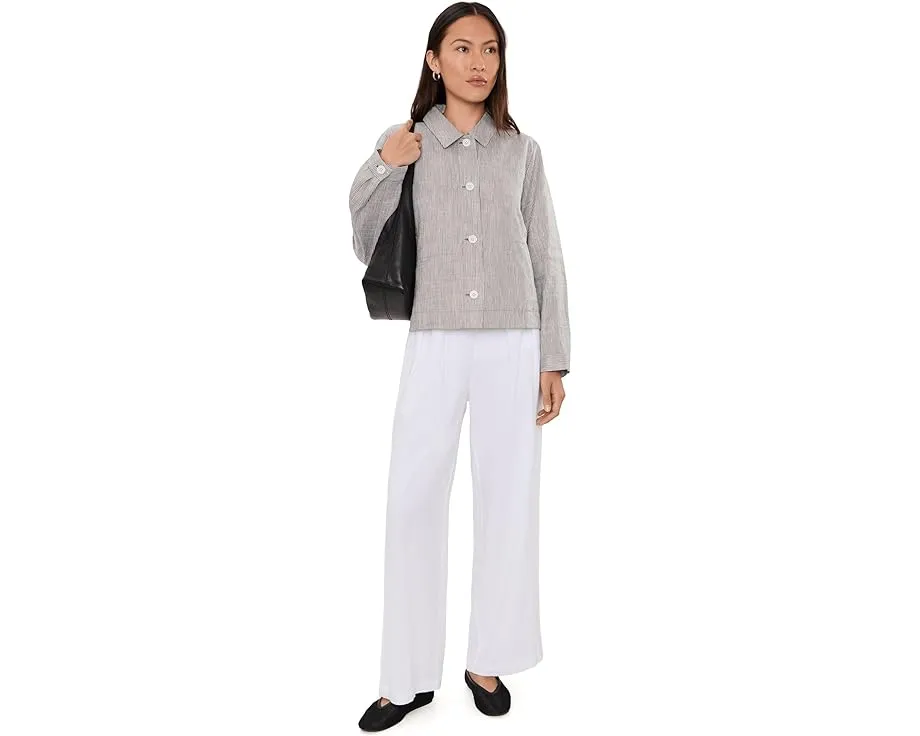 Жакет Petite из полосатого органического льна с классическим воротником Eileen Fisher