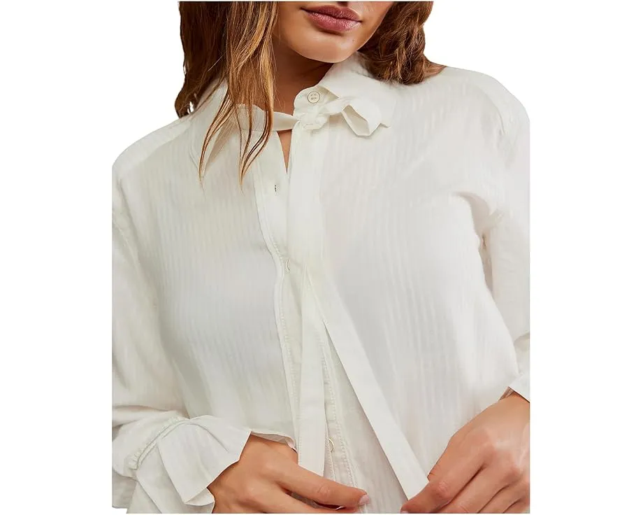 Шелковистая блуза Free People Mary Lou с воланами на рукавах и контрастным кружевом