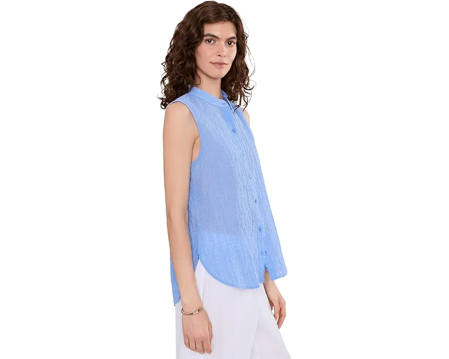 Рубашка Cotton Microstripe Eileen Fisher с воротником мандарин