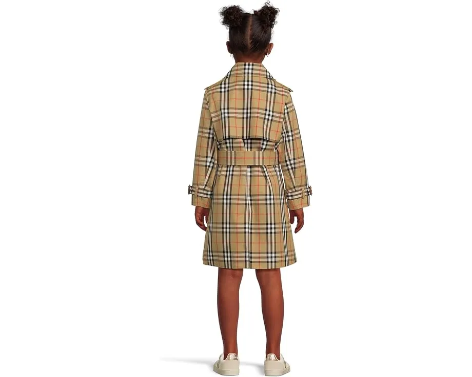 Детский тренч Mary от Burberry Kids с фирменной клеткой и поясом