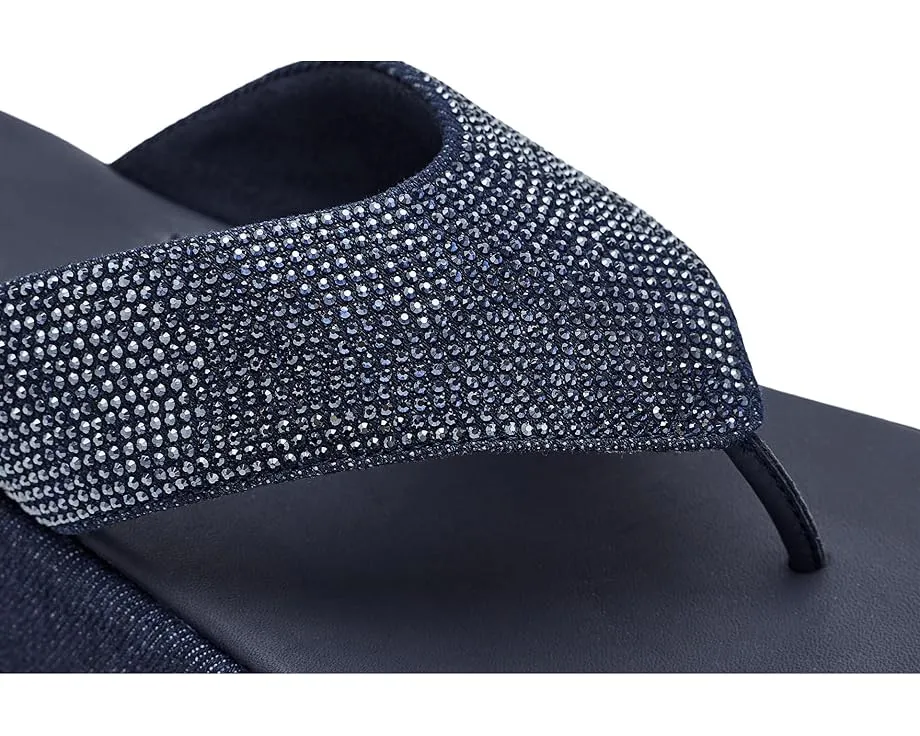 Сандалии FitFlop F Mode Toe Post из денима с кристаллами Hotfix