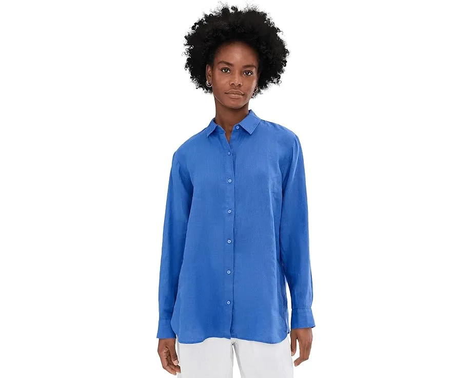 Длинная рубашка Eileen Fisher из органического льна с классическим воротником