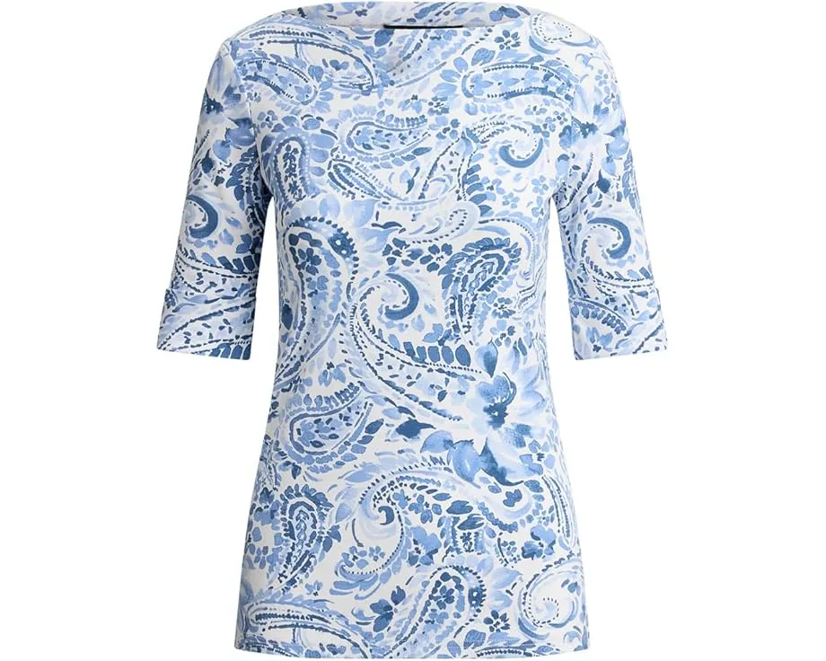 Paisley Stretch Cotton Boatneck Tee