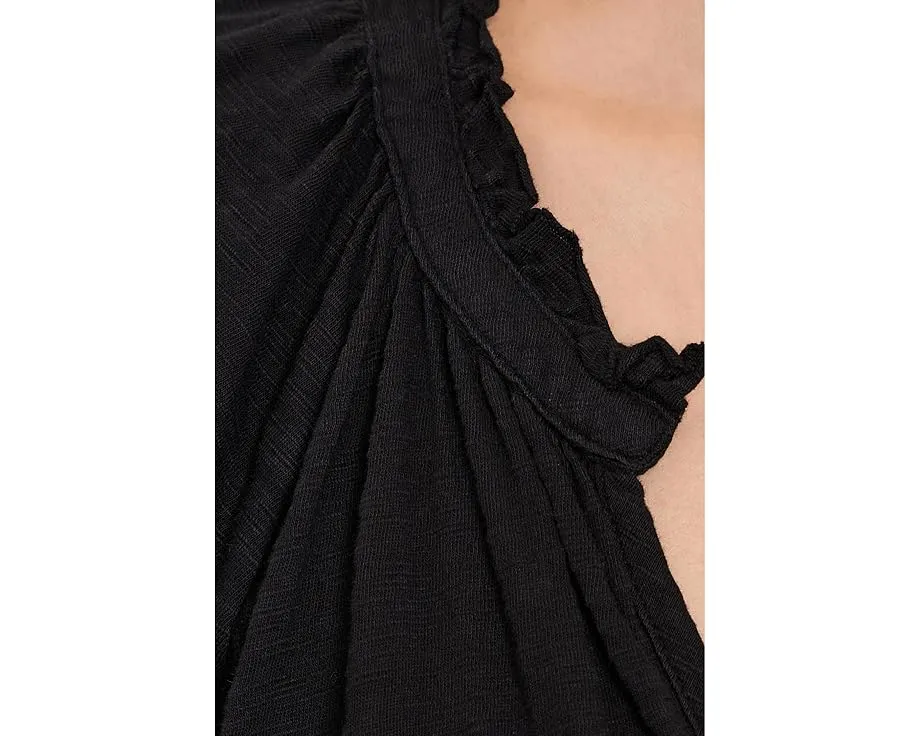Short Sleeve Shirred Split-Neck Dress