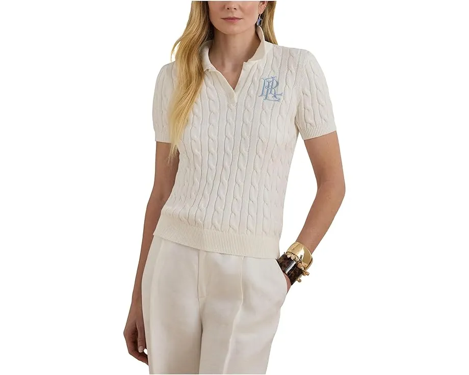 Cable-Knit Cotton Polo Sweater