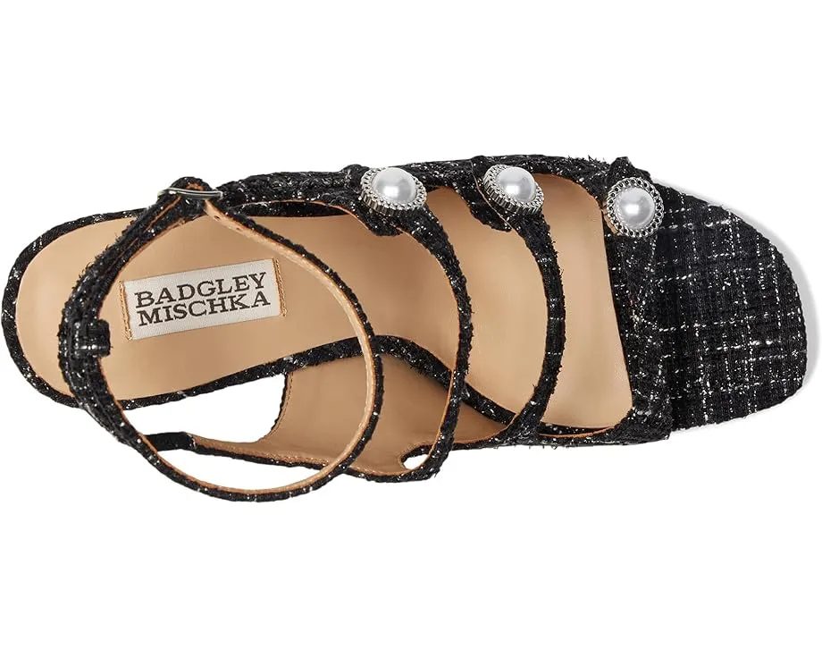 Босоножки Badgley Mischka Vella на квадратном каблуке с твидовым верхом и жемчужным декором