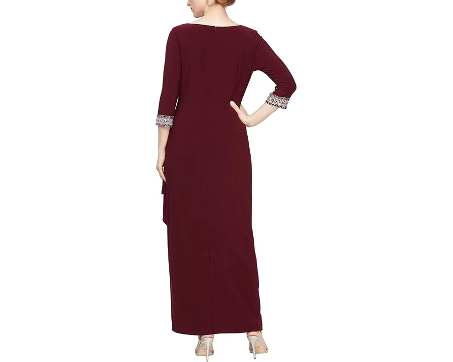 Длинное платье Alex Evenings силуэта А с декором на рукавах и горловине