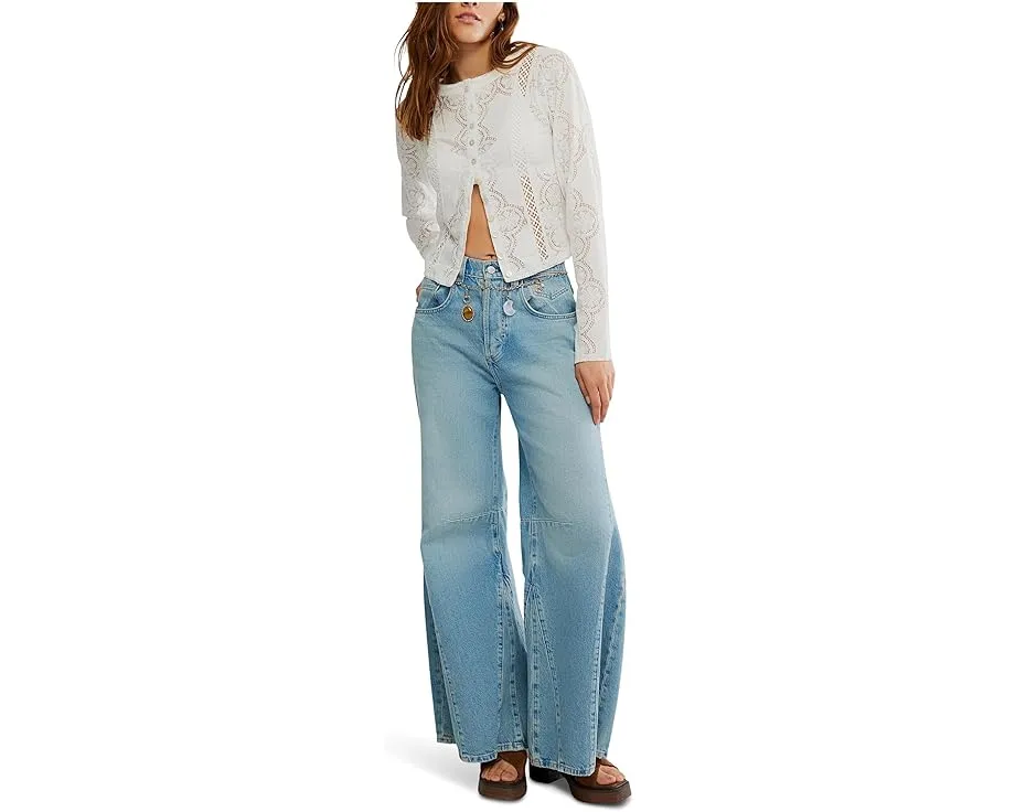 Топ Free People Jae с длинным рукавом и кружевной отделкой на пуговицах