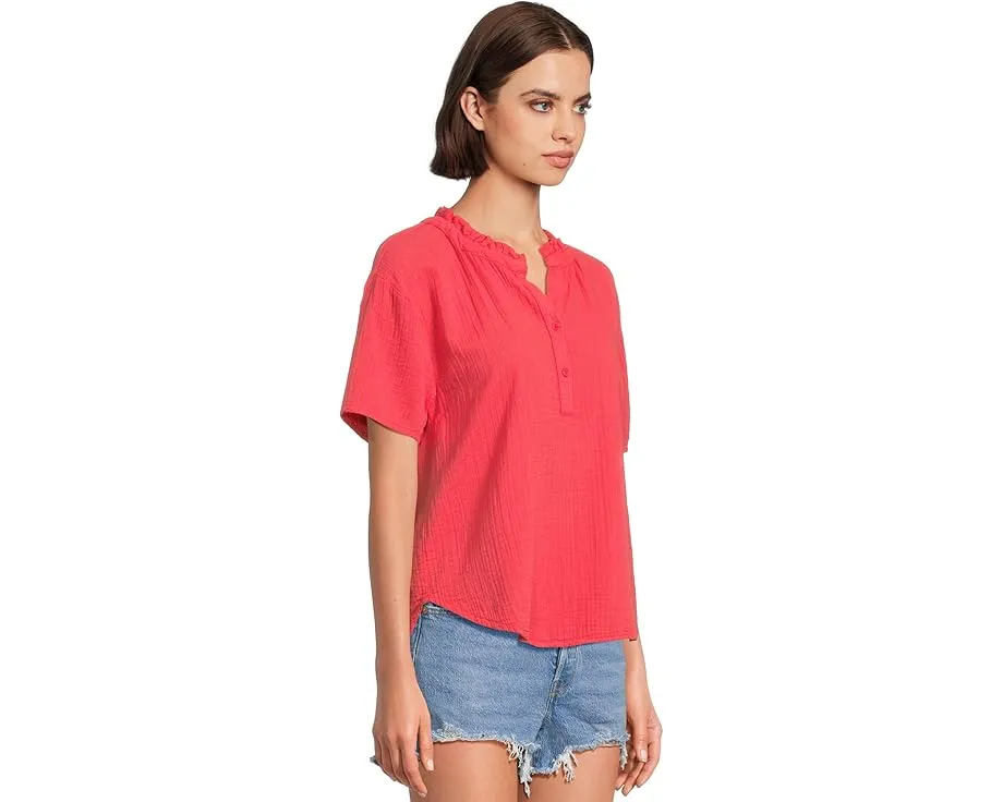 Хлопковая блуза Mod-o-doc с коротким рукавом и воротником-жабо