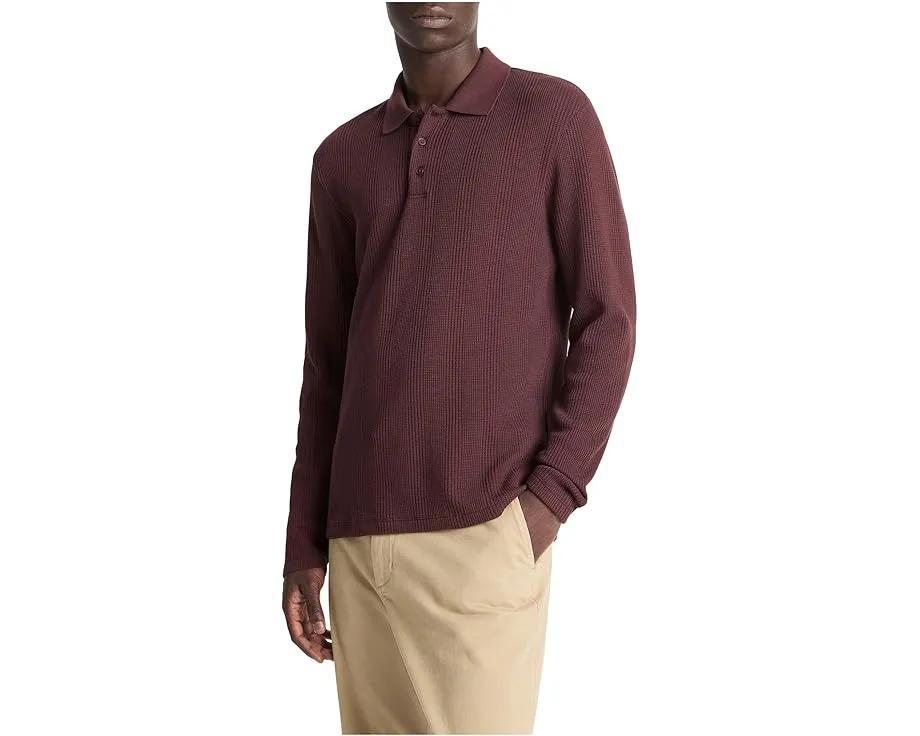 Vince поло с длинным рукавом Variegated Texture из хлопка с вафельной отделкой