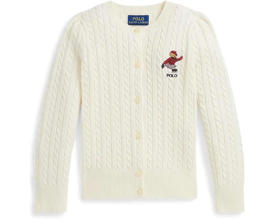 Детский кардиган Polo Ralph Lauren Kids из хлопка с мелкой резинкой и принтом Polo Bear