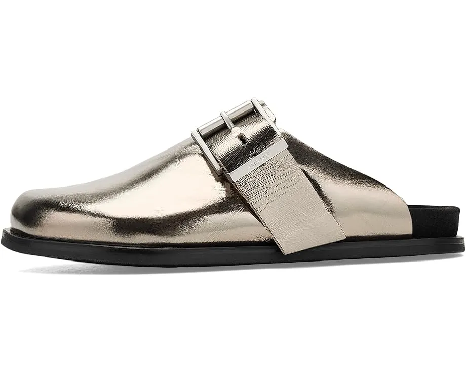 Мюли AllSaints Eris с пряжкой на металлизированном замшевом верхе и овчиной