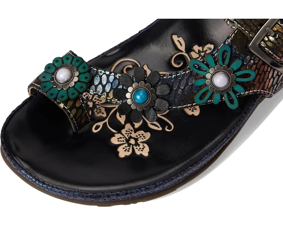 Сандалии Kindness с узором под змею и объемными цветами