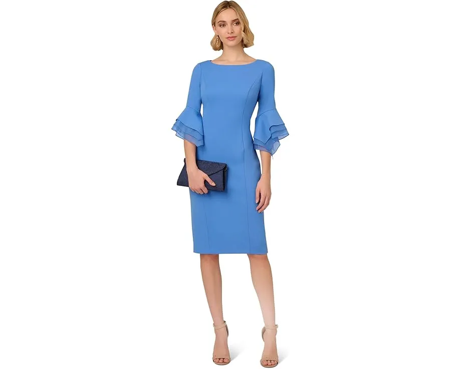 Платье миди с ярусными рукавами и бантом из трикотажного крепа Adrianna Papell