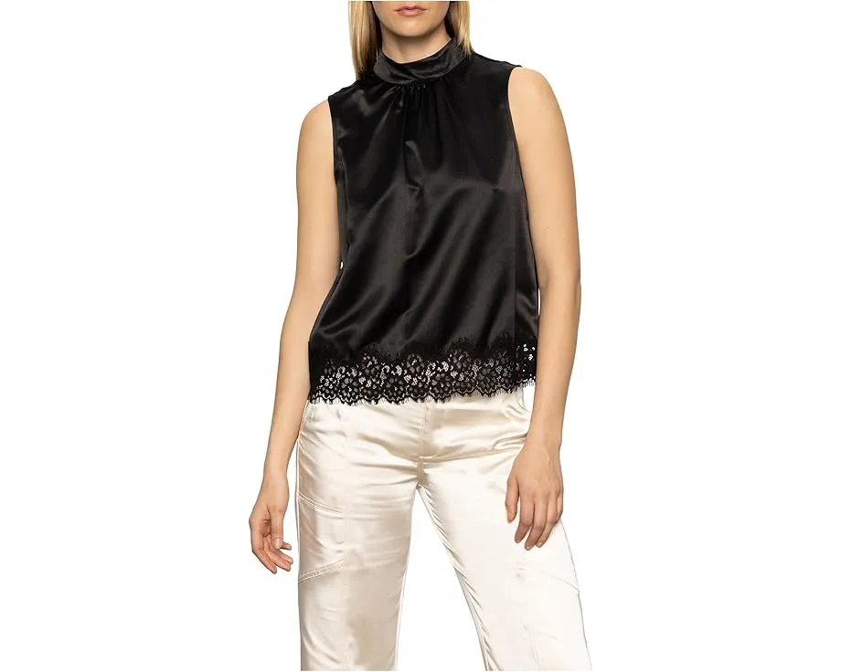 Топ Sanctuary Late Night Satin с воротником-стойкой и кружевной отделкой