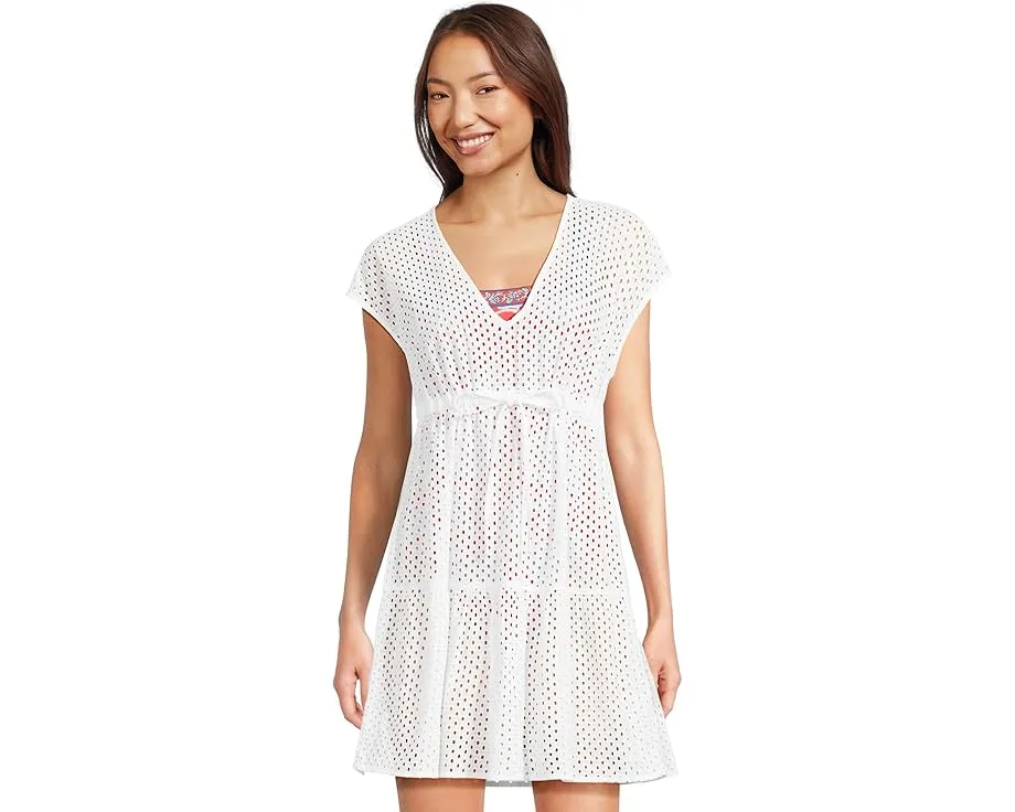 Короткое платье Tommy Bahama Eyelet Cove с V-образным вырезом и кулиской