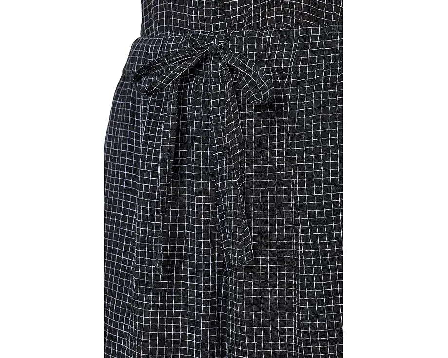 Puckered Organic Linen Grid Wide Ankle Pants