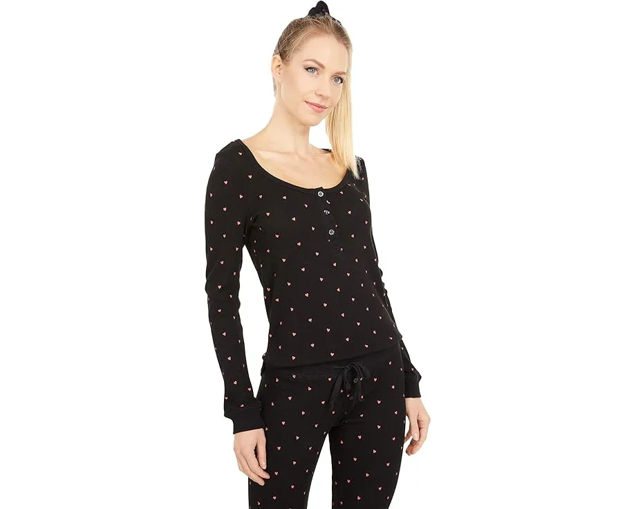 Комплект пижамы Plush Thermal Heart с завязкой для волос в термофактуре