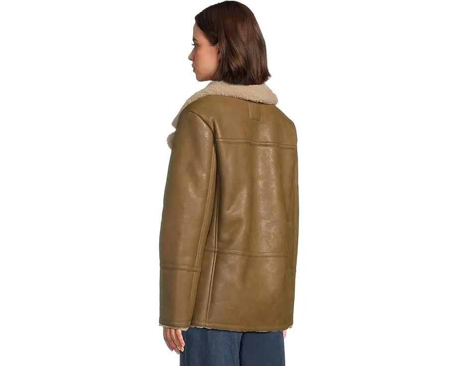 Двубортное пальто Avec Les Filles с отделкой под искусственную овчину