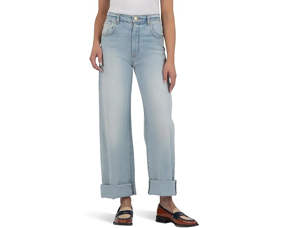 Джинсы Gwen High-Rise Wide Leg KUT from the Kloth с пятью карманами и подвернутым низом