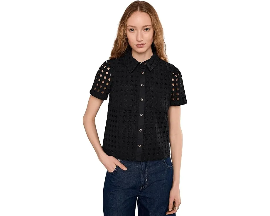 Блузка Eyelet Short Sleeve Collared Button Down от CeCe из гипюра