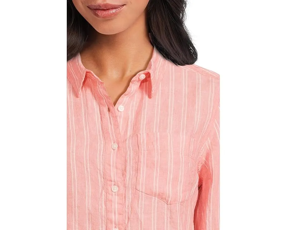 Туника L.L.Bean из стирального льна в полоску с воротником и длинными рукавами