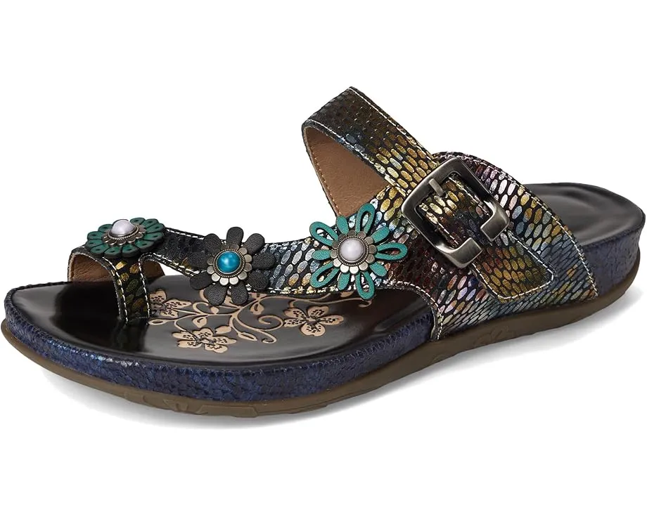 Сандалии Kindness с узором под змею и объемными цветами