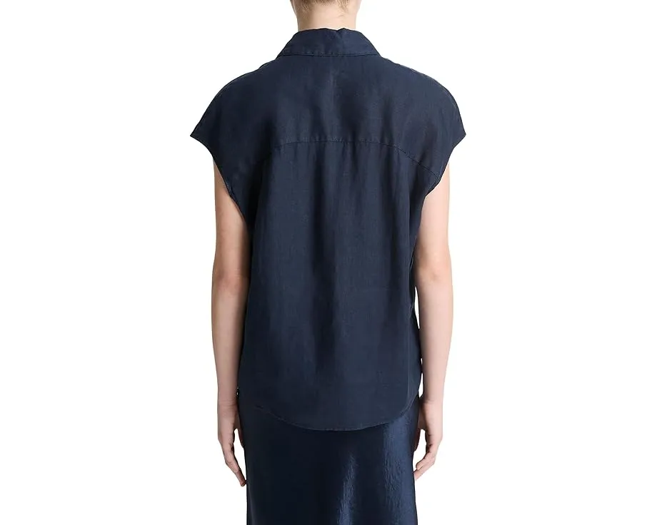 Блуза Vince с коротким рукавом и пуговицами из льняного джерси