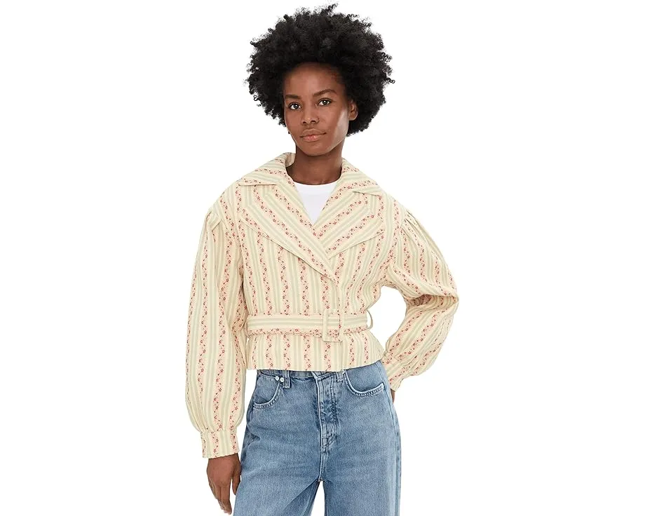 Короткое двубортное пальто с поясом из хлопкового брокара Avec Les Filles