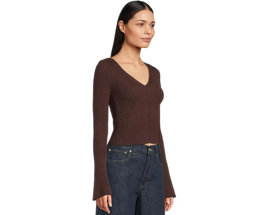 Топ Madewell Ribbed Merino с V-образным вырезом и расклешенными рукавами