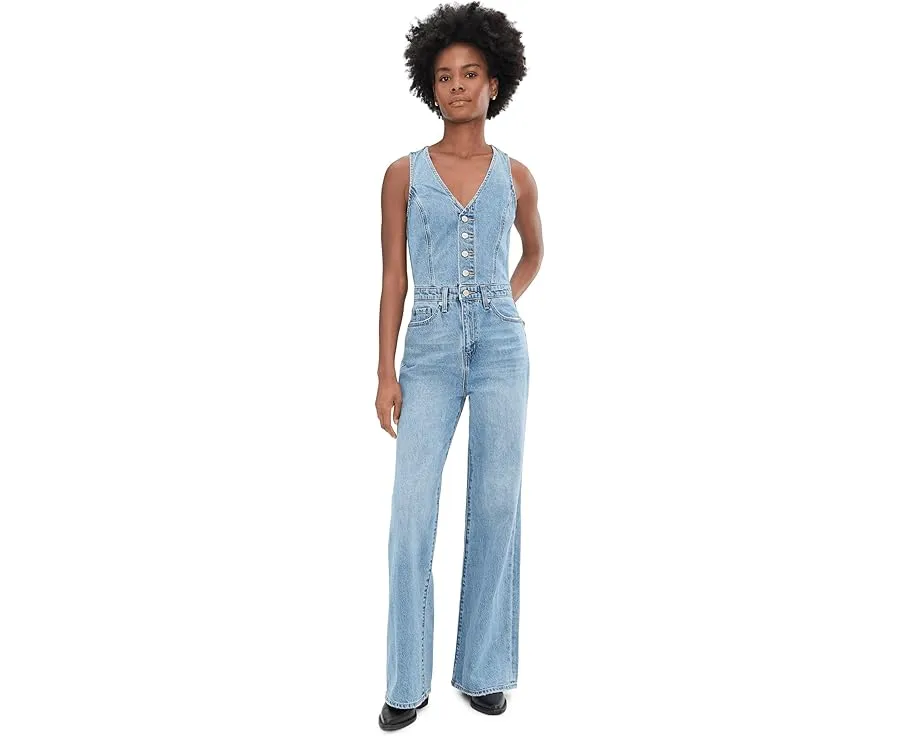 Levi's Denim Vest Wideleg Jumpsuit комбинезон без рукавов с широкими брючинами и V-образным вырезом