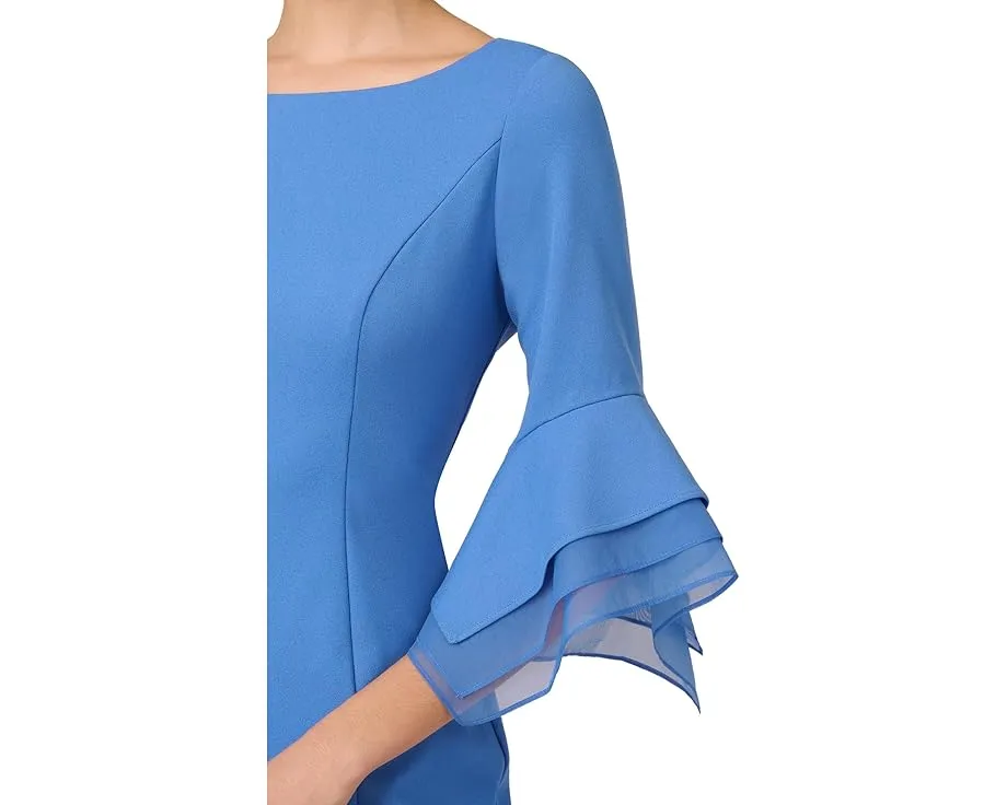 Платье миди с ярусными рукавами и бантом из трикотажного крепа Adrianna Papell