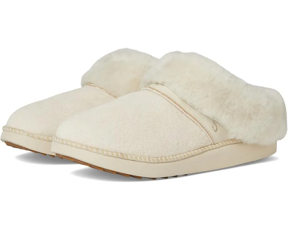 OluKai Домашние тапочки Ku‘I из натуральной кожи с меховой подкладкой