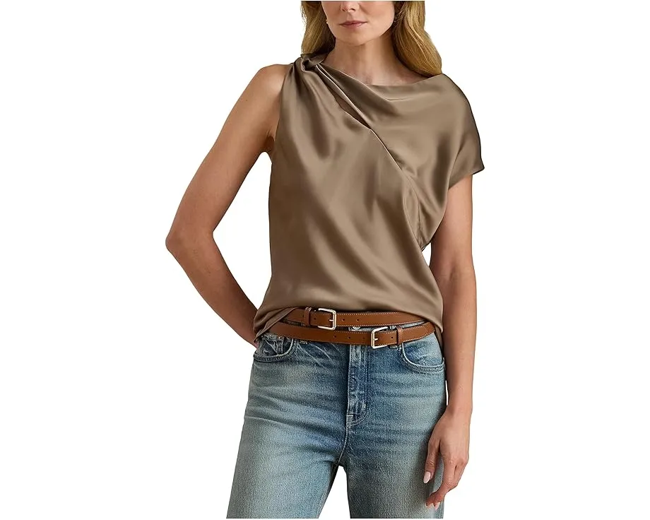 Асимметричная блуза из шармеза Lauren Ralph Lauren с запахом и каплевидным вырезом