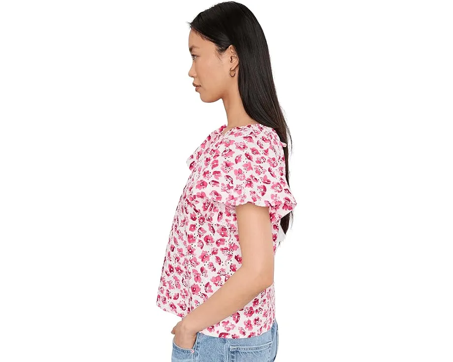 Топ CeCe с коротким рукавом реглан и замочной скважиной спереди из хлопка