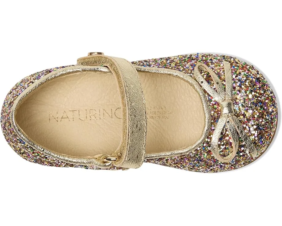 Балетки Naturino для девочек с блестками и ремешком на липучке