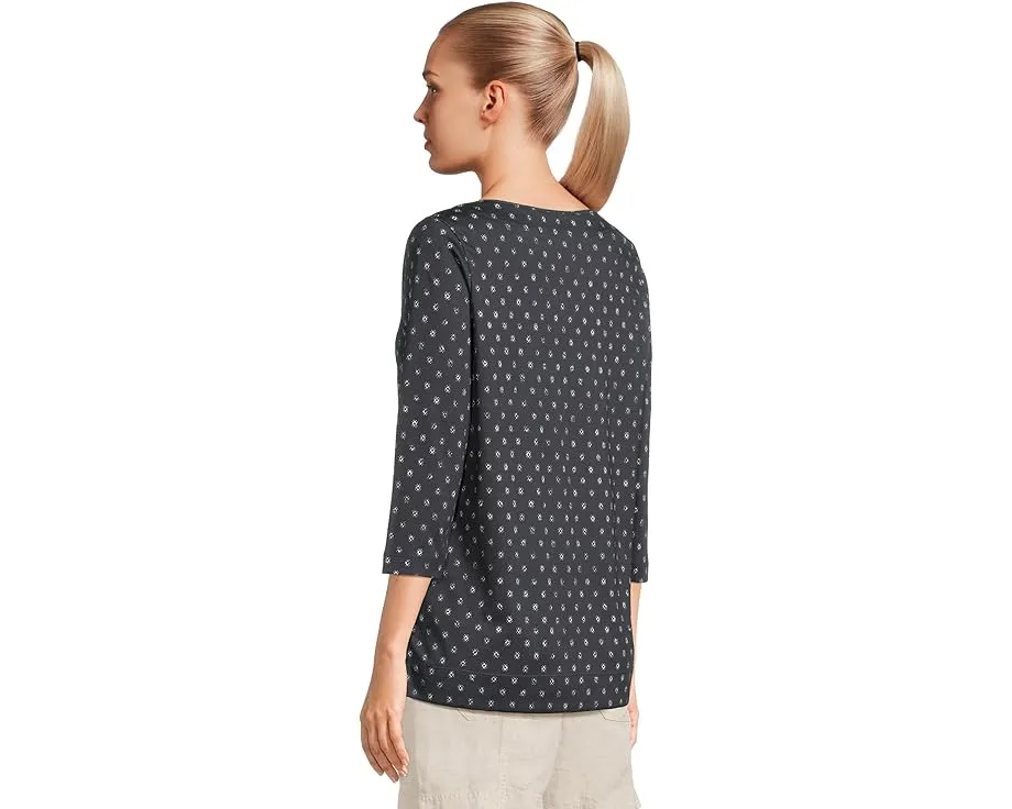 Туника L.L.Bean Pima с разрезным вырезом рукавом 3/4 и принтом