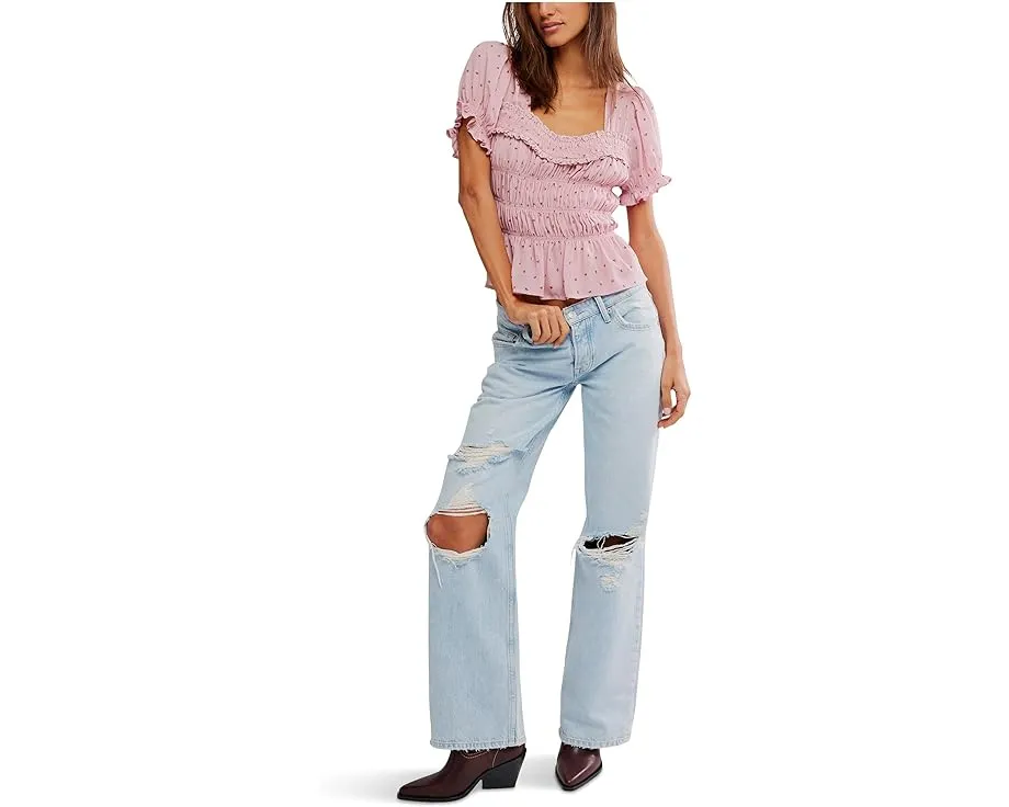 Блуза Free People Adore You с квадратным вырезом и рюшами на коротких рукавах