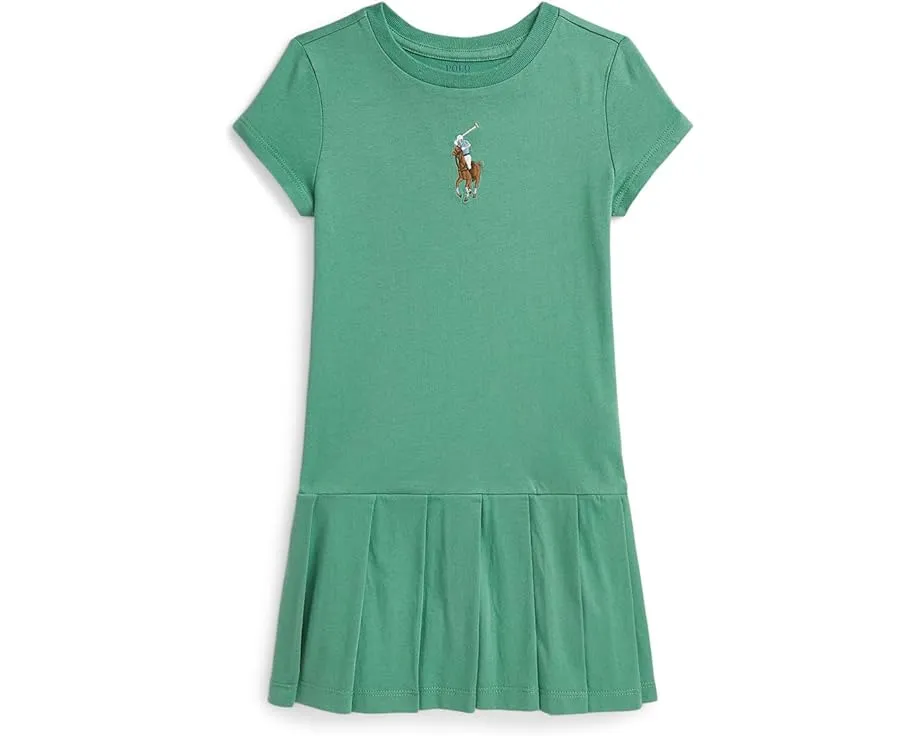 Платье из хлопкового джерси с плиссированной юбкой и большим пони Polo Ralph Lauren Kids