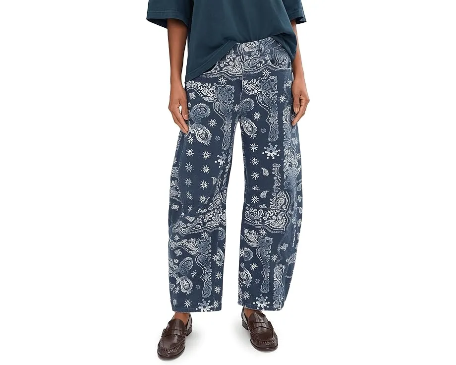 Джинсы Free People Good Luck Printed Barrel с расклешенным силуэтом