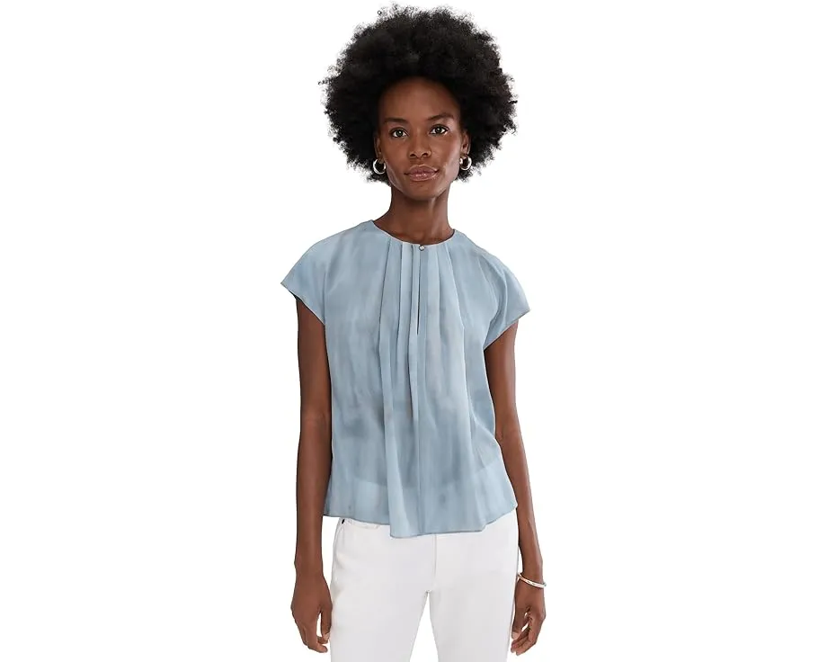 Блузка Vince Gathered Cap Sleeve Blouse из шелка крепдешин с омбре