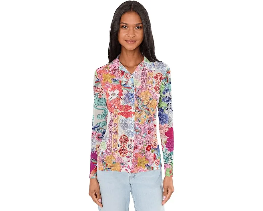 Johnny Was Блуза из сетки с застежкой на пуговицы