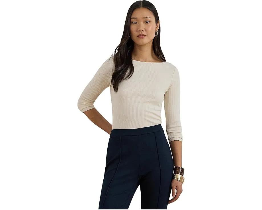 Футболка Rib-Knit Cotton-Blend Boatneck с ребристой вязкой Lauren Ralph Lauren