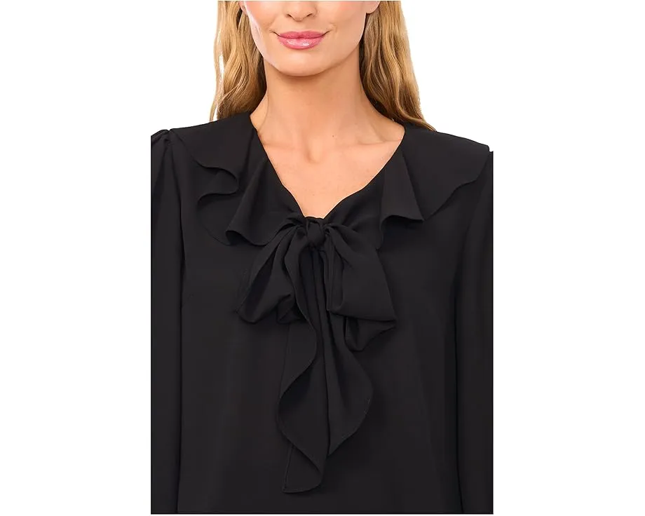 Блуза CeCe с длинными рукавами и рюшами на воротнике с завязкой