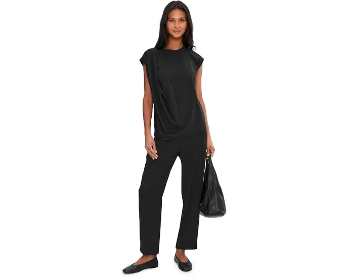 Топ Vince Relaxed Short Sleeve Drape Top с драпировкой на плече