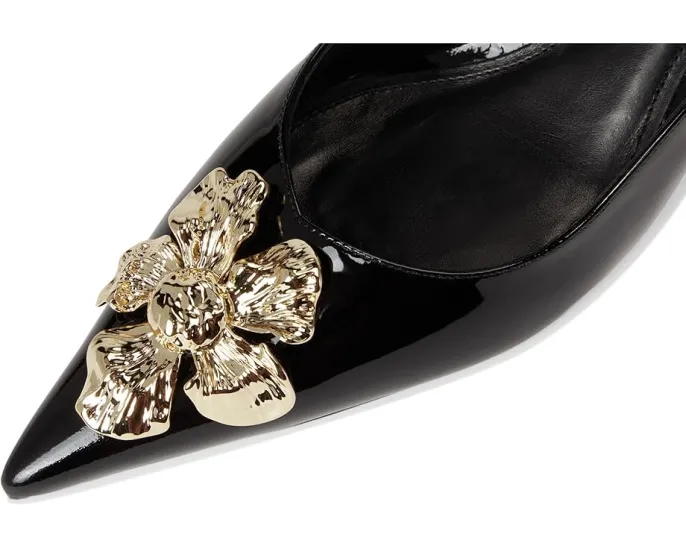 Туфли Schutz Flora Mid на низком каблуке с золотистым цветком и ремешком